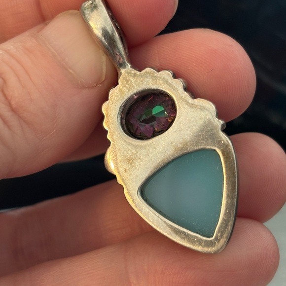 Sterling Silver 925 Mystic Topaz & Blue Chalcedony Pendant – Boho Stateme - Picture 3 of 5